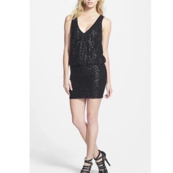 black new years mini dress Black Sequined Short Dress With Strappy Back main image 1